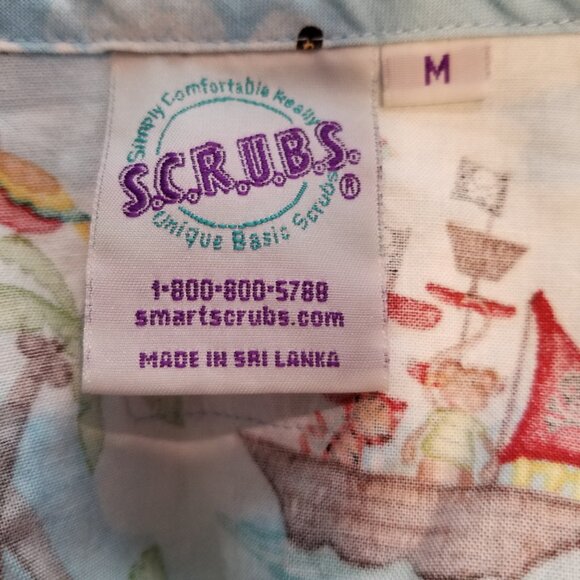 S.C.R.U.B.S Top Women Medium Pirate Ship Treasure Chest Monkey Seagulls Nurse - Picture 4 of 5